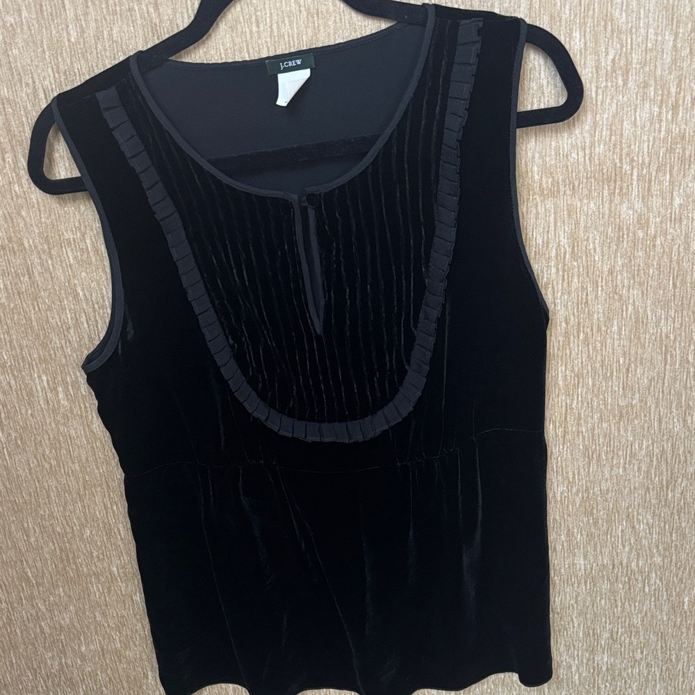 J. Crew‎ Women's Elegant Black Sleeveless Blouse Velvet Rayon and Silk Size 10